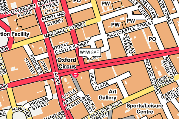 W1W 8AF map - OS OpenMap – Local (Ordnance Survey)