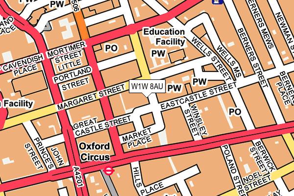 W1W 8AU map - OS OpenMap – Local (Ordnance Survey)