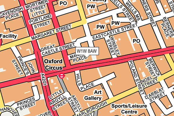 W1W 8AW map - OS OpenMap – Local (Ordnance Survey)