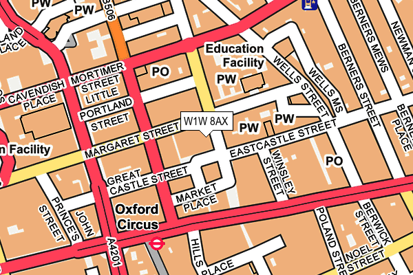 W1W 8AX map - OS OpenMap – Local (Ordnance Survey)