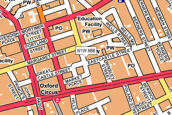 W1W 8BB map - OS OpenMap – Local (Ordnance Survey)