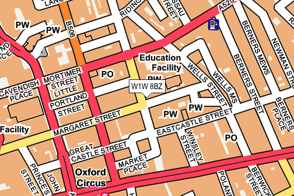 W1W 8BZ map - OS OpenMap – Local (Ordnance Survey)