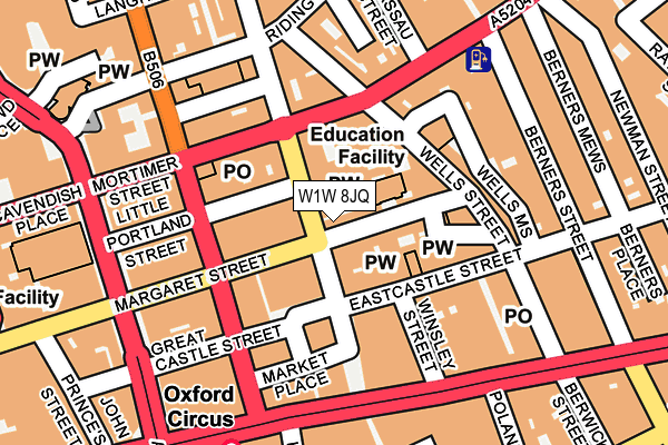 W1W 8JQ map - OS OpenMap – Local (Ordnance Survey)