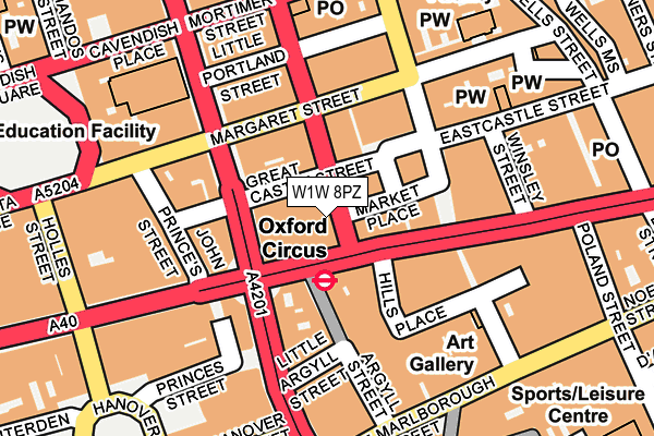 W1W 8PZ map - OS OpenMap – Local (Ordnance Survey)