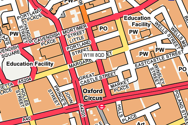 W1W 8QD map - OS OpenMap – Local (Ordnance Survey)