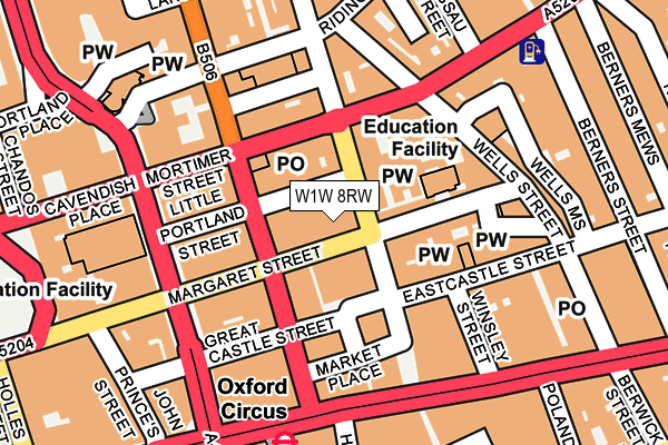 W1W 8RW map - OS OpenMap – Local (Ordnance Survey)