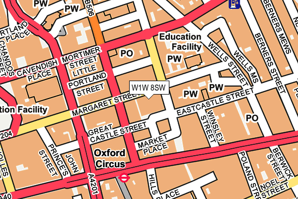 W1W 8SW map - OS OpenMap – Local (Ordnance Survey)