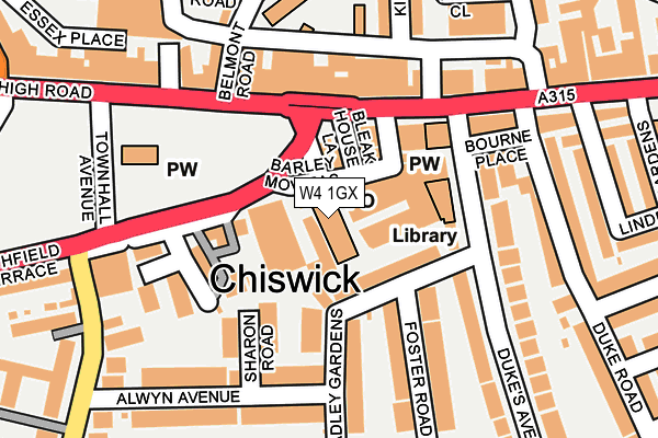 W4 1GX map - OS OpenMap – Local (Ordnance Survey)