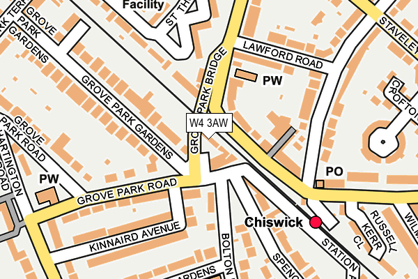 W4 3AW map - OS OpenMap – Local (Ordnance Survey)