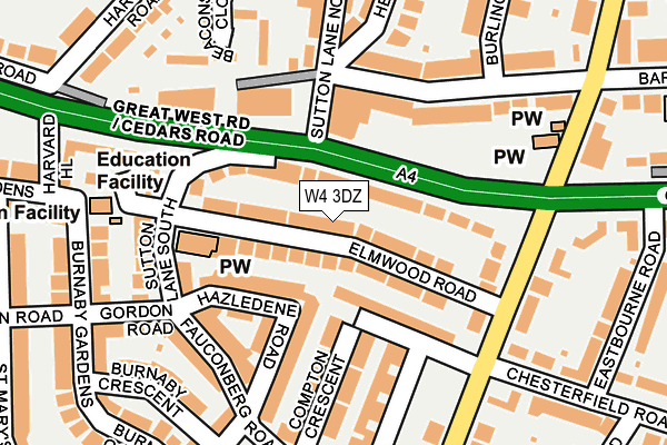 W4 3DZ map - OS OpenMap – Local (Ordnance Survey)