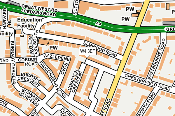 W4 3EF map - OS OpenMap – Local (Ordnance Survey)