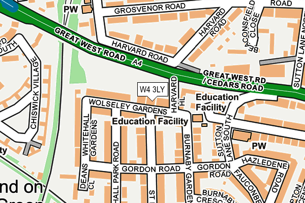 W4 3LY map - OS OpenMap – Local (Ordnance Survey)