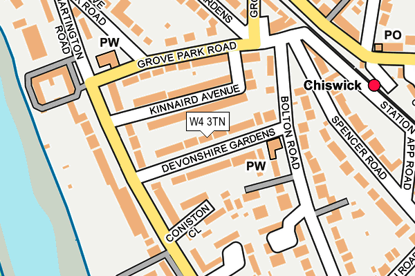 W4 3TN map - OS OpenMap – Local (Ordnance Survey)