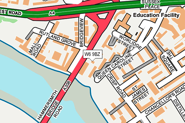 W6 9BZ map - OS OpenMap – Local (Ordnance Survey)