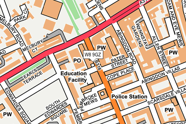 W8 9GZ map - OS OpenMap – Local (Ordnance Survey)