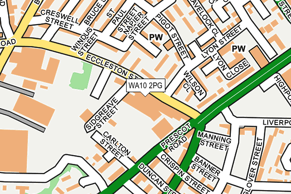 WA10 2PG map - OS OpenMap – Local (Ordnance Survey)