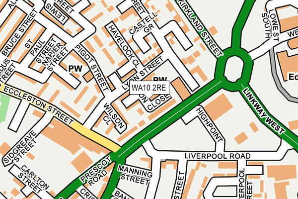 WA10 2RE map - OS OpenMap – Local (Ordnance Survey)