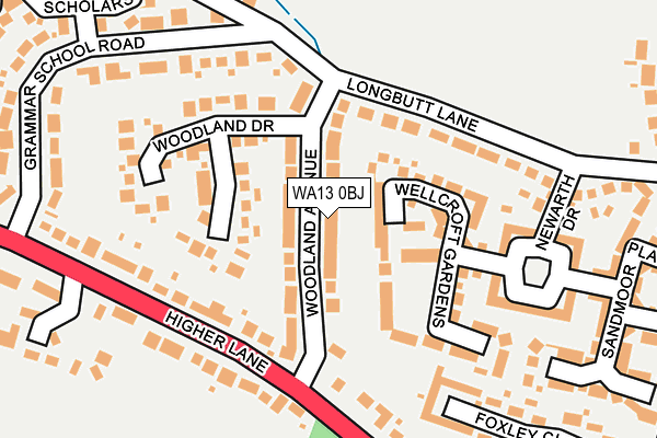 WA13 0BJ map - OS OpenMap – Local (Ordnance Survey)