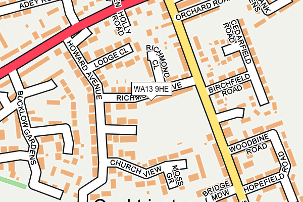 WA13 9HE map - OS OpenMap – Local (Ordnance Survey)