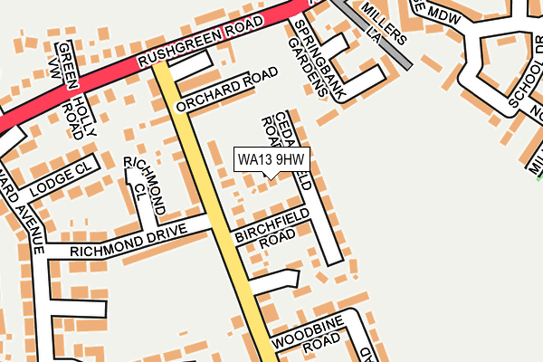 WA13 9HW map - OS OpenMap – Local (Ordnance Survey)