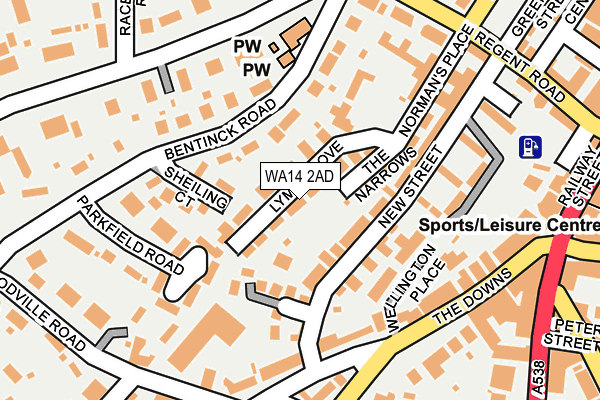 WA14 2AD map - OS OpenMap – Local (Ordnance Survey)