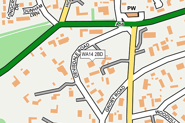 WA14 2BD map - OS OpenMap – Local (Ordnance Survey)