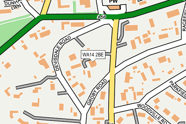 WA14 2BE map - OS OpenMap – Local (Ordnance Survey)