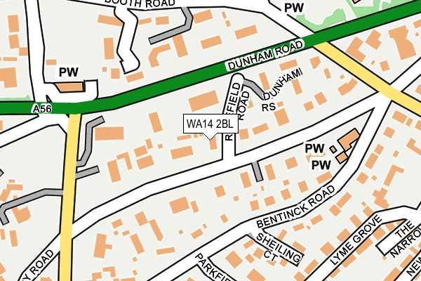 WA14 2BL map - OS OpenMap – Local (Ordnance Survey)