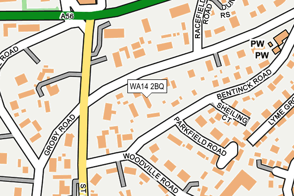 WA14 2BQ map - OS OpenMap – Local (Ordnance Survey)