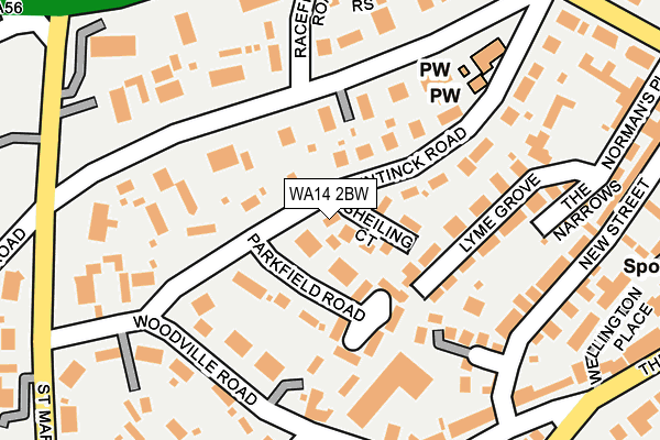 WA14 2BW map - OS OpenMap – Local (Ordnance Survey)