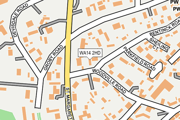 WA14 2HD map - OS OpenMap – Local (Ordnance Survey)