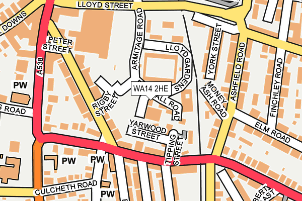 WA14 2HE map - OS OpenMap – Local (Ordnance Survey)