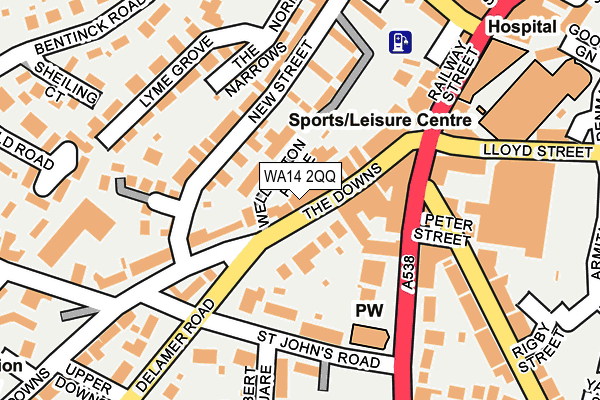 WA14 2QQ map - OS OpenMap – Local (Ordnance Survey)