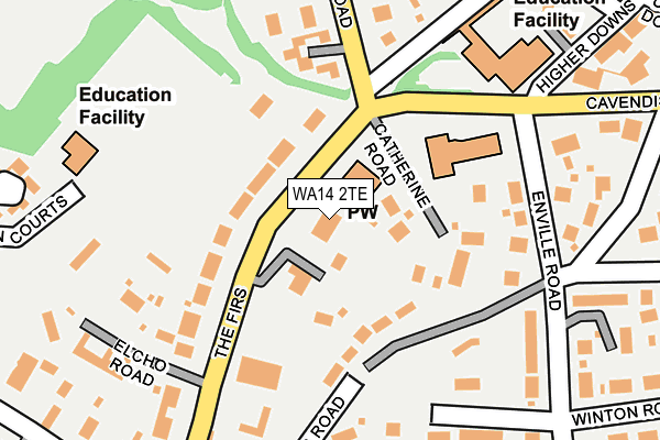 WA14 2TE map - OS OpenMap – Local (Ordnance Survey)