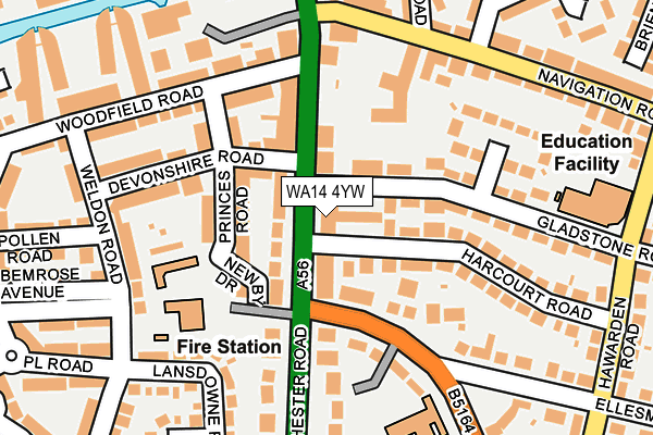 WA14 4YW map - OS OpenMap – Local (Ordnance Survey)
