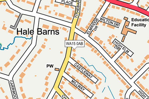 WA15 0AB map - OS OpenMap – Local (Ordnance Survey)