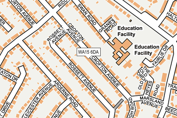 WA15 6DA map - OS OpenMap – Local (Ordnance Survey)