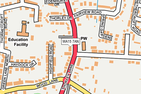 WA15 7AN map - OS OpenMap – Local (Ordnance Survey)