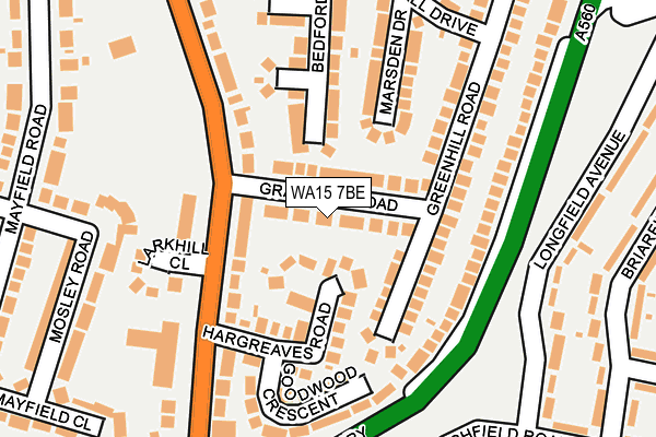 WA15 7BE map - OS OpenMap – Local (Ordnance Survey)