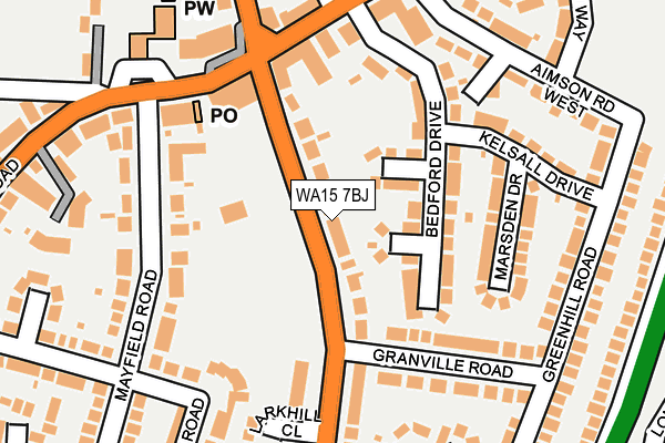 WA15 7BJ map - OS OpenMap – Local (Ordnance Survey)