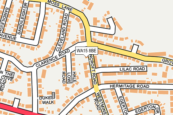 WA15 8BE map - OS OpenMap – Local (Ordnance Survey)