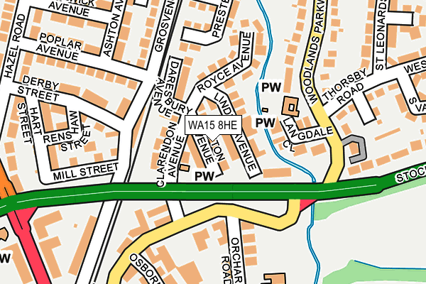 WA15 8HE map - OS OpenMap – Local (Ordnance Survey)