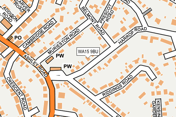 WA15 9BU map - OS OpenMap – Local (Ordnance Survey)
