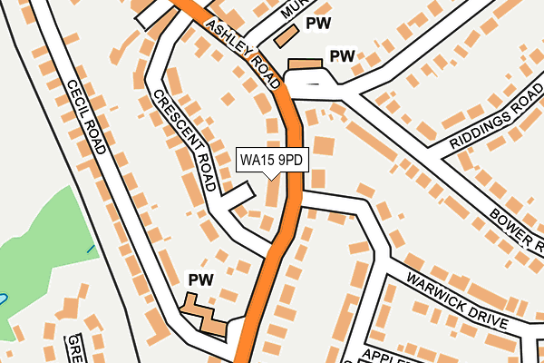 WA15 9PD map - OS OpenMap – Local (Ordnance Survey)