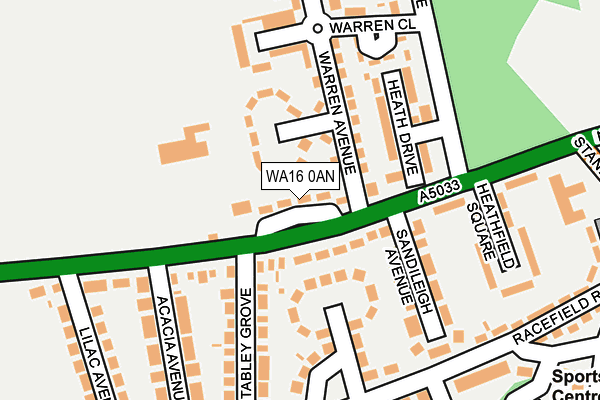 WA16 0AN map - OS OpenMap – Local (Ordnance Survey)