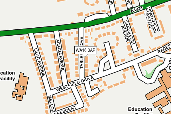 WA16 0AP map - OS OpenMap – Local (Ordnance Survey)