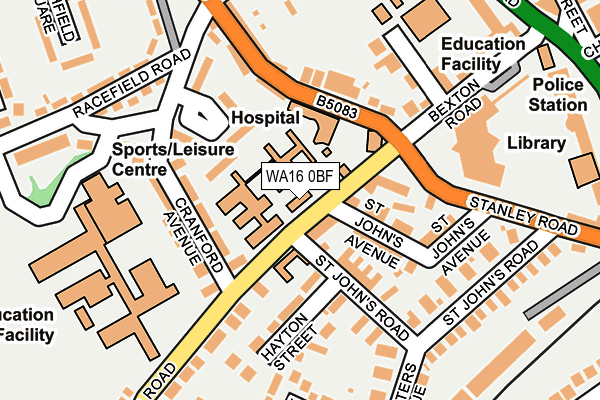 WA16 0BF map - OS OpenMap – Local (Ordnance Survey)