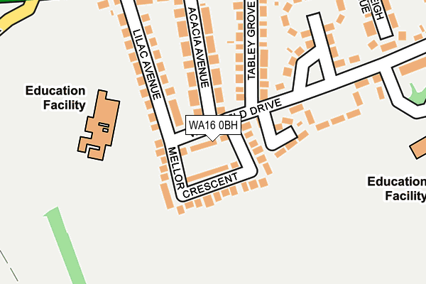 WA16 0BH map - OS OpenMap – Local (Ordnance Survey)