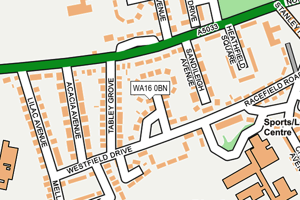 WA16 0BN map - OS OpenMap – Local (Ordnance Survey)