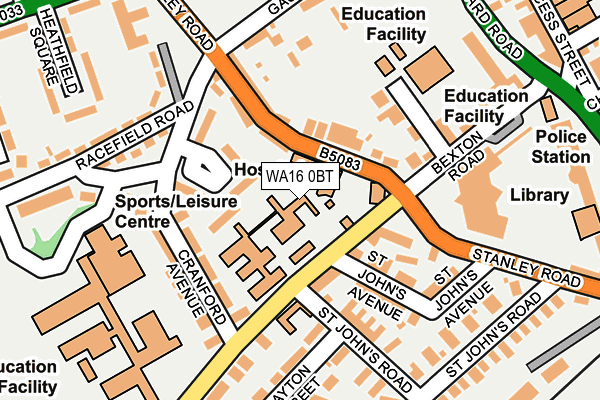 WA16 0BT map - OS OpenMap – Local (Ordnance Survey)